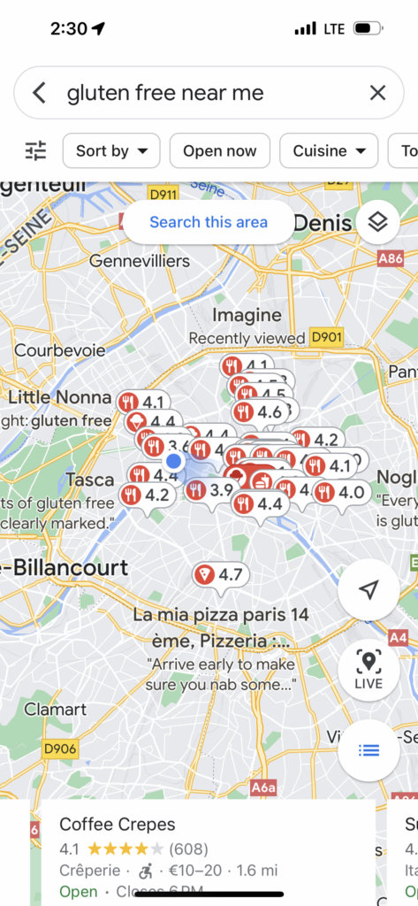 Gluten Free Near Me in Paris - google maps