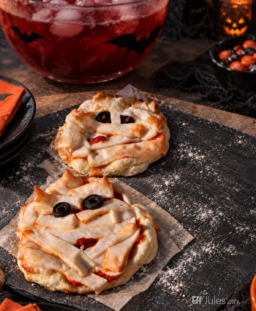gluten free mummy pizzas on party table