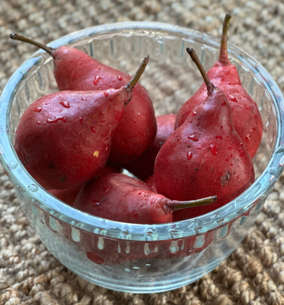 red pears in bowl | gfJules