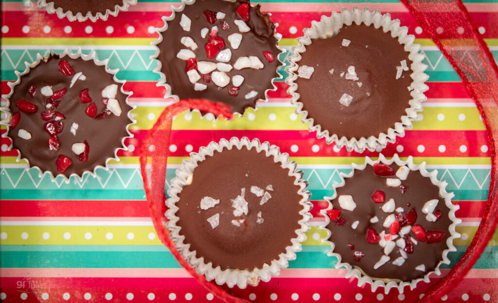 Holiday Box with Homemade Reese's Peanut Butter Cups with peppermint