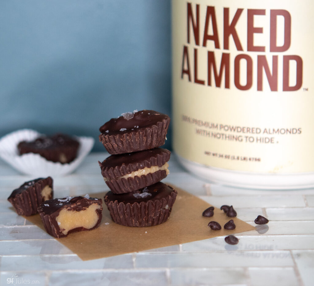 Stack of Homemade Almond Butter Cups Healthy with Naked Almond Protein Powder