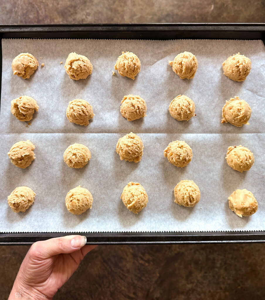 Peanut butter blossoms dough on sheet-1-2