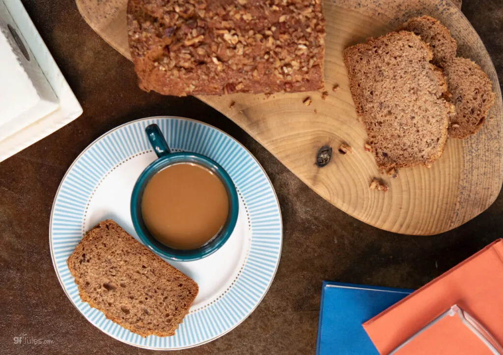 gluten free sourdough banana bread with coffee