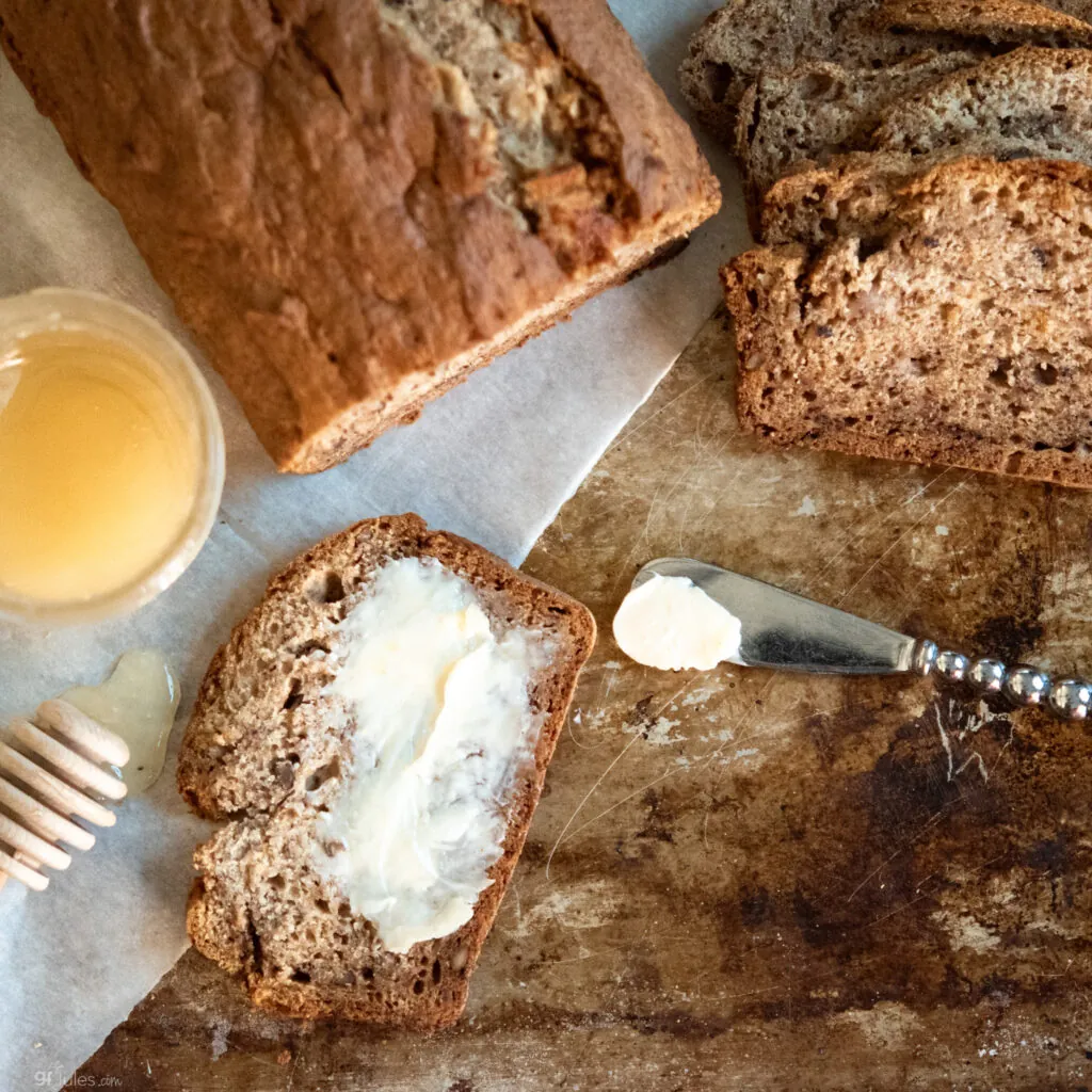 Gluten Free Sourdough Bread with butter and honey