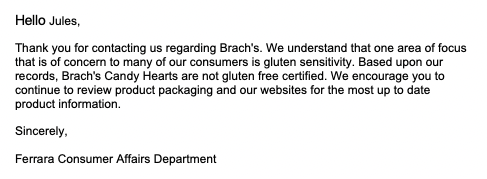 Brach's not certified gluten free