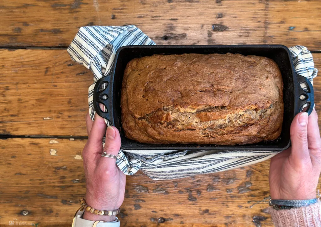 Sourdough banana bread in pan -4-2