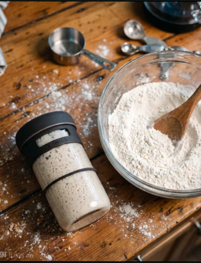 Gluten Free Sourdough Starter with bowl of gluten free flour