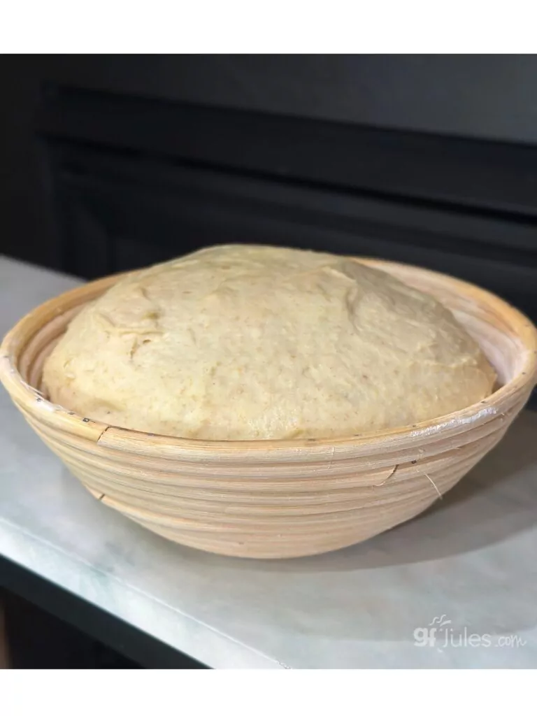 gluten free sourdough rising in boule