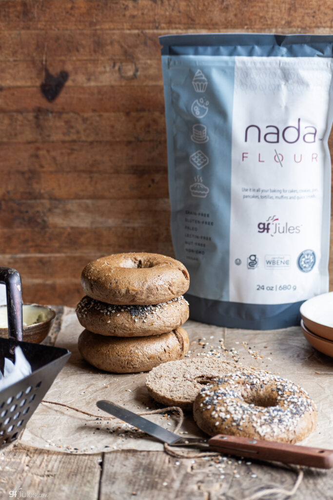 grain free bagels stacked with Nada Flour