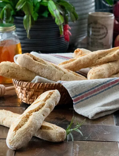 gluten free sourdough breadsticks with basket and honey _0201