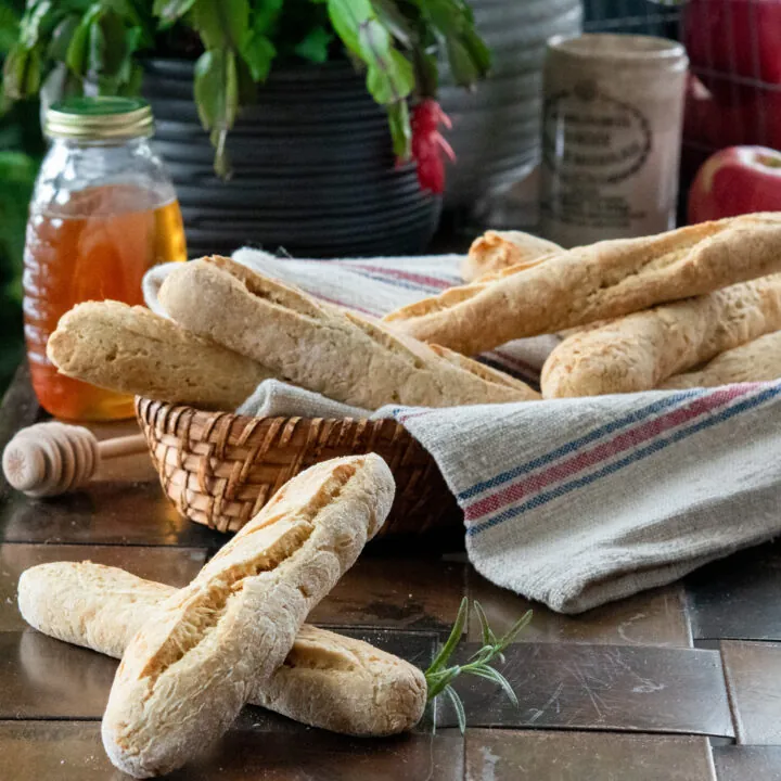 gluten free sourdough breadsticks with basket and honey _0201