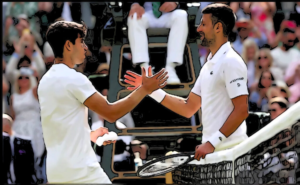 Djokovik and Alcaraz at the net, both gluten free