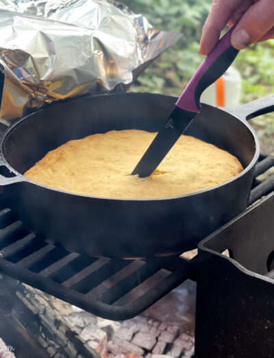 camping skillet gluten free cornbread cut-2