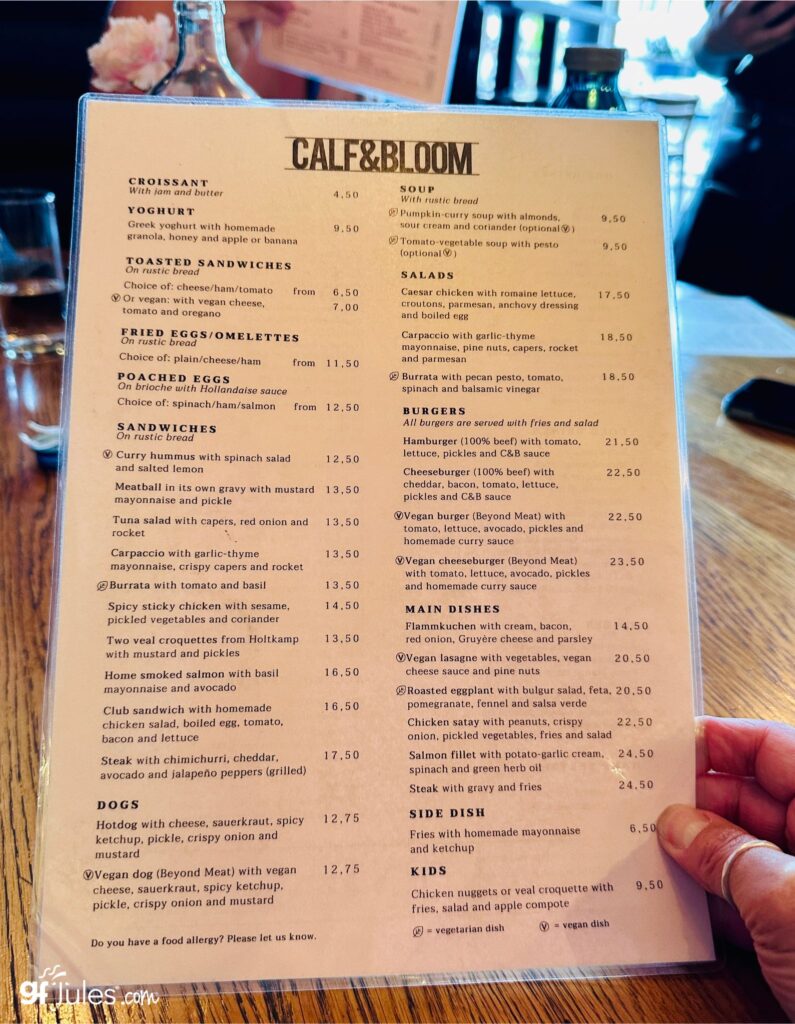 Calf & Bloom restaurant menu