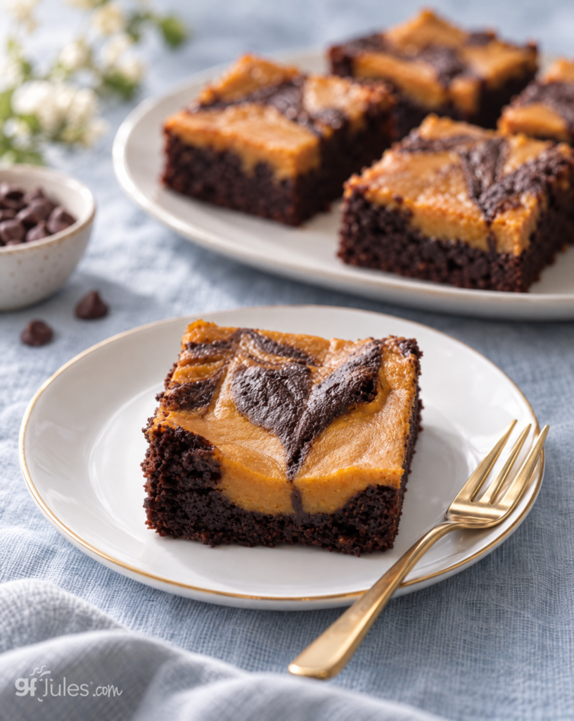 gluten free pumpkin brownie on plate with fork