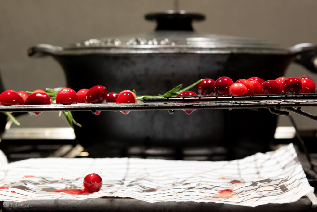 cranberries and rosemary with simple syrup 