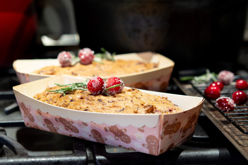 gluten free cranberry bread with sugared cranberries and rosemary