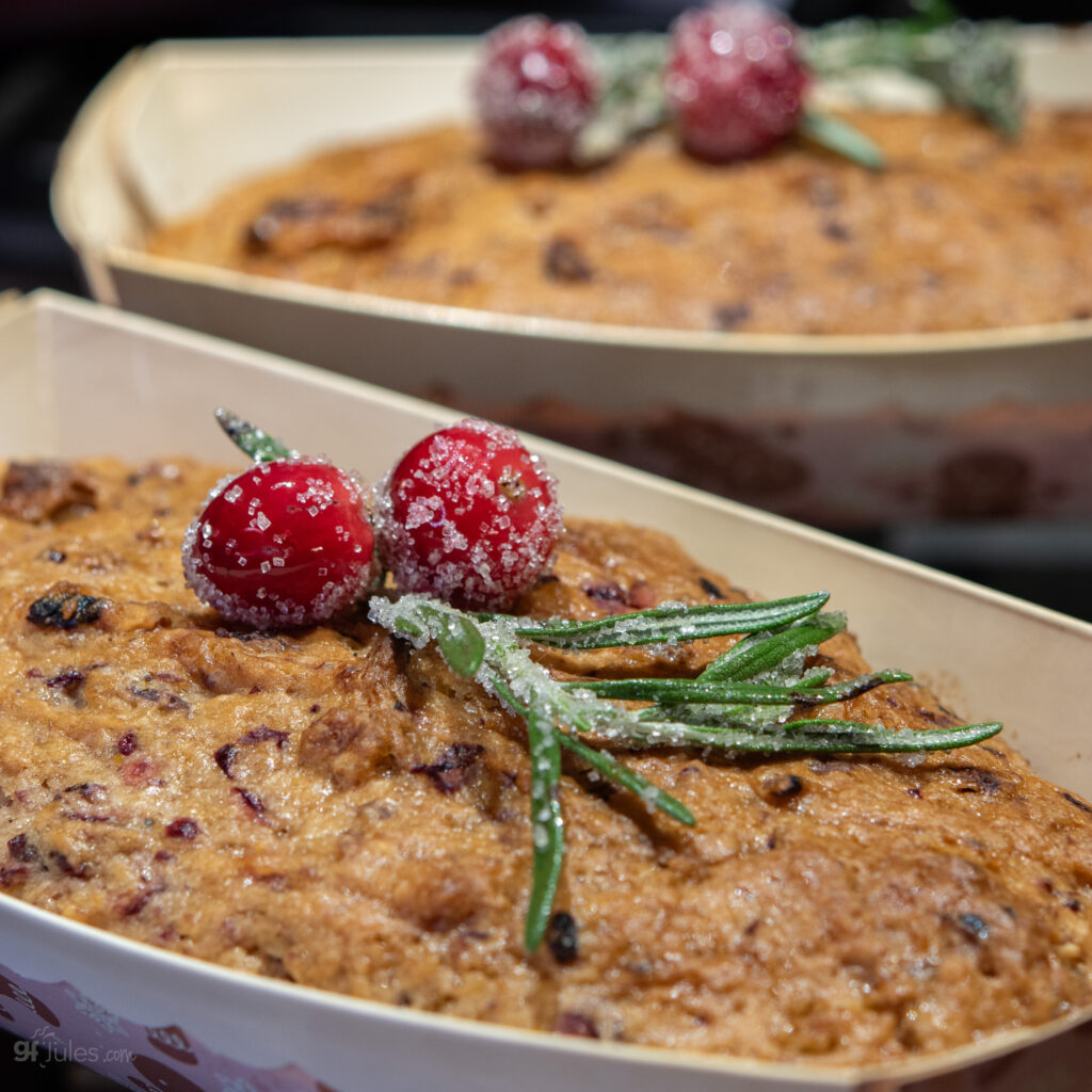 sugared rosemary and cranberries on cranberry bread