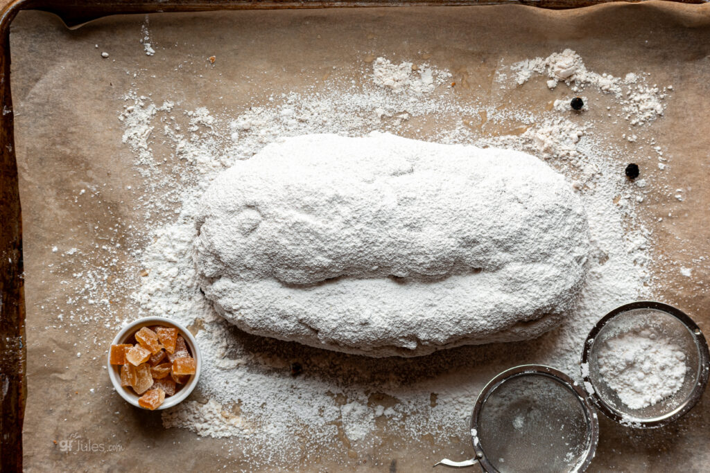 Gluten Free Stollen Covered in Powdered Sugar