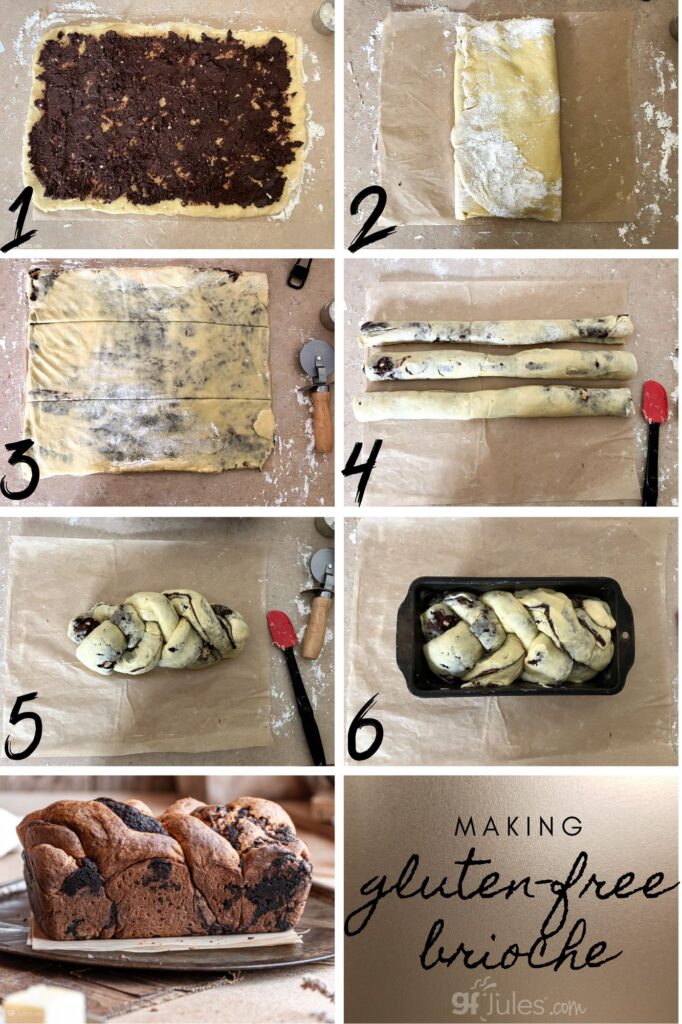 making gluten free chocolate brioche collage