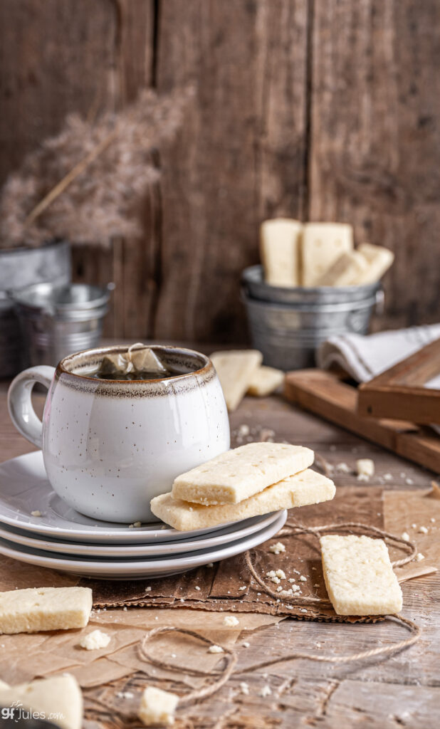 gluten free shortbread cookie with tea cup