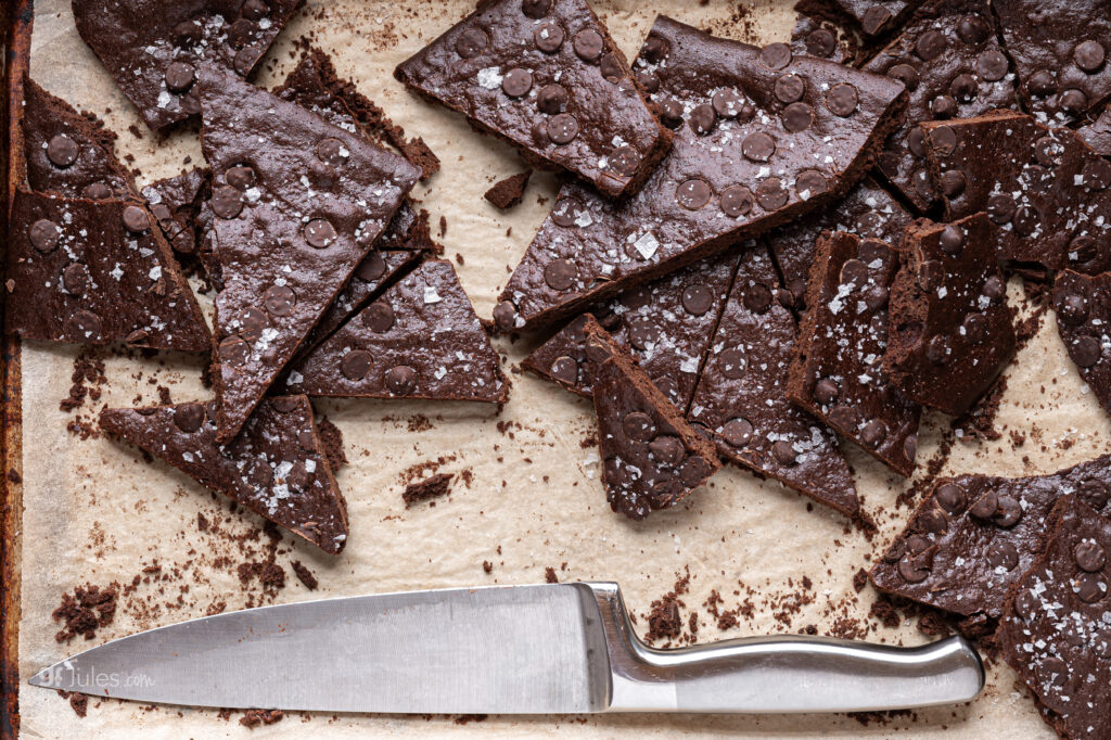 Gluten Free Brownie Brittle with knife