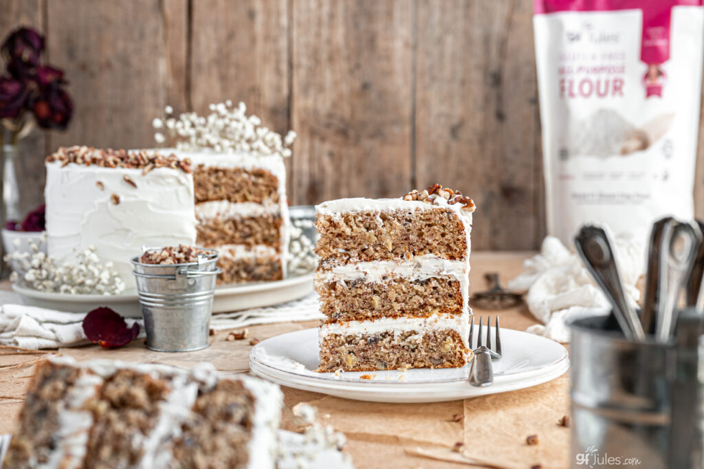 Gluten Free Hummingbird Cake slice with gfJules Flour