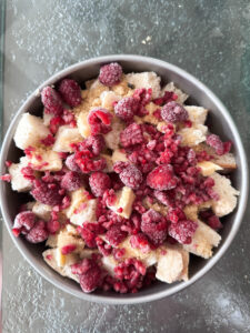 Cubed french toast casserole with berries