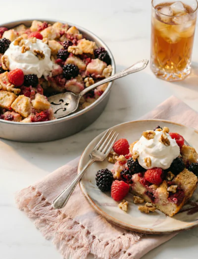 cubed french toast bake with whipped cream