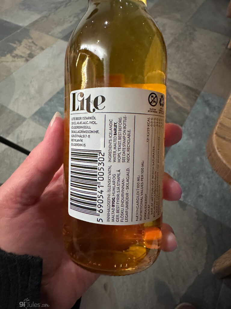 not gluten-free beer Gull Lite back of beer label