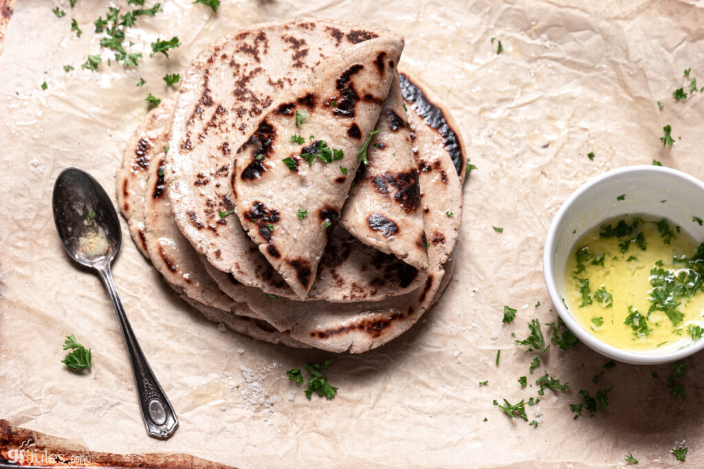 grain free naan breads stacked with oil