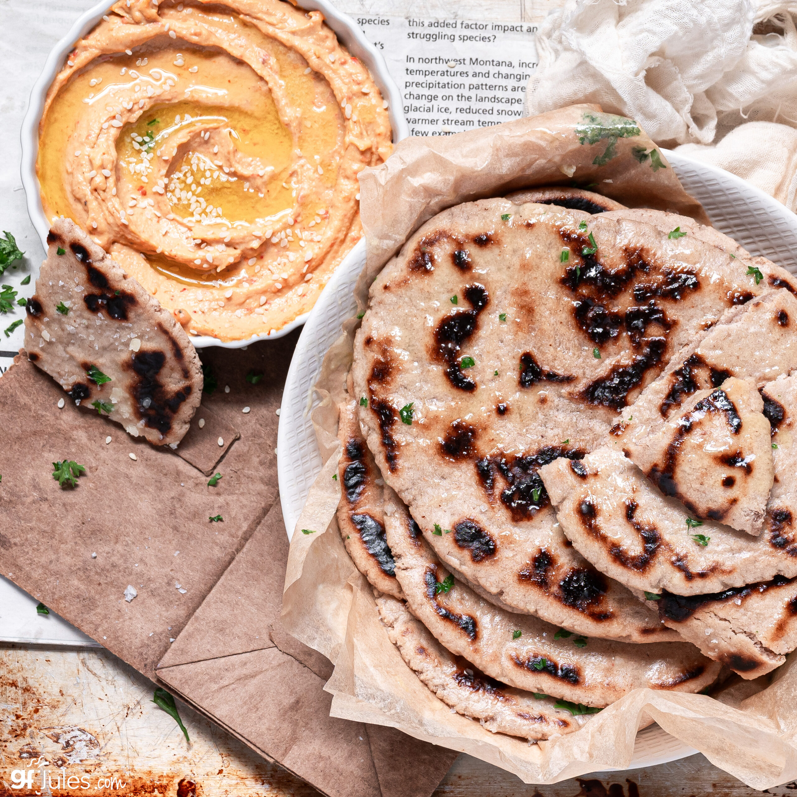 Homemade gluten free naan bread served with curry