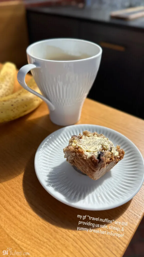 homemade gluten free muffin and coffee in Portugal