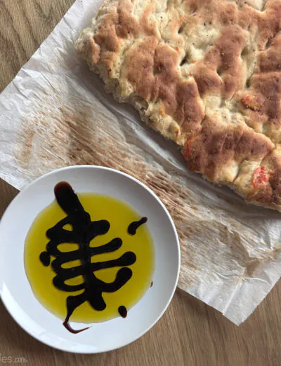 homemade gluten free focaccia made in an airbnb in portugal