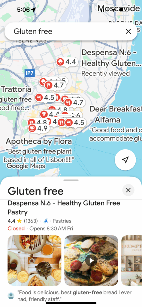 gluten free food near me on google maps Lisbon