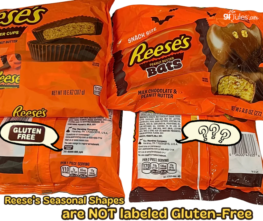 Reeses Regular cups are labeled gluten free, seasonal are not