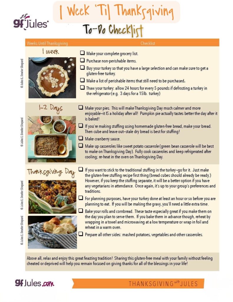 1 week 'til Thanksgiving Gluten Free Planning Checklist 