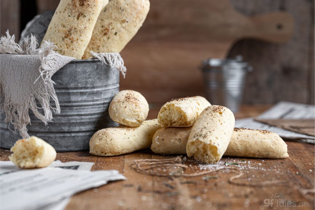 gluten free herby breadsticks fresh from oven