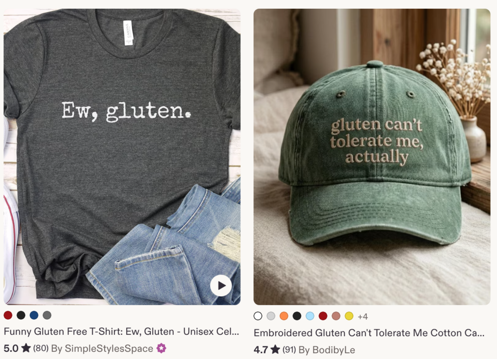 gluten free merch on etsy