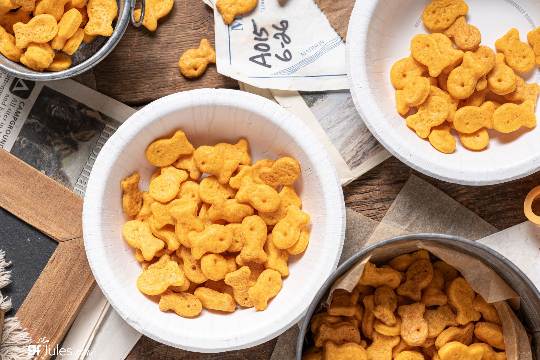 Gluten Free and Vegan Goldfish Crackers in bowls