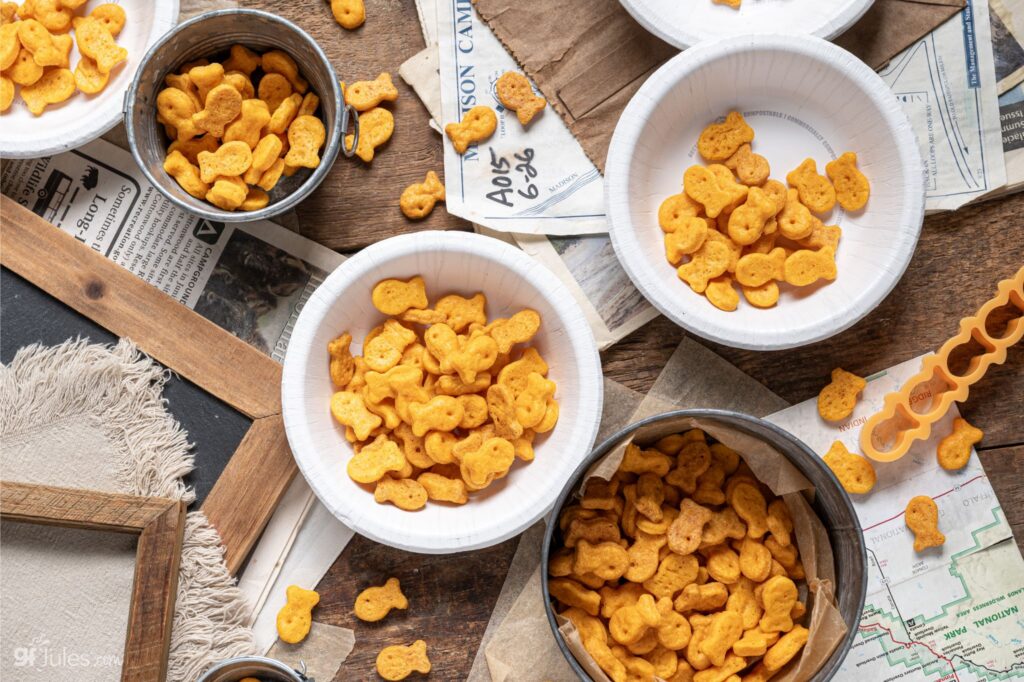 gluten free vegan goldfish overhead in bowls