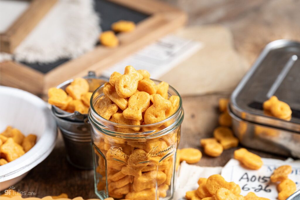 close up of gluten free vegan goldfish crackers