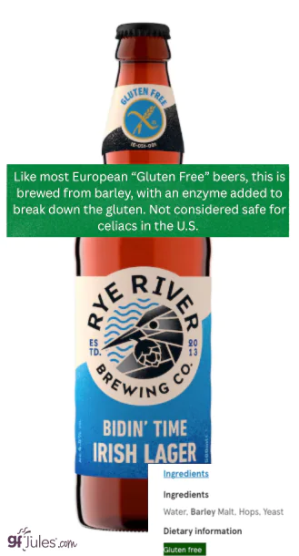 Example of Irish "gluten free" beer not considered safe for celiacs in the US