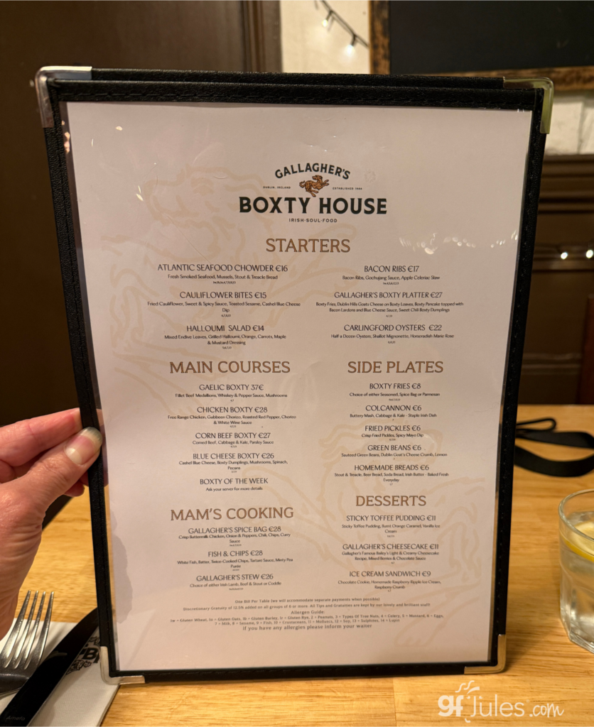 Gallagher's Boxty House Dublin menu