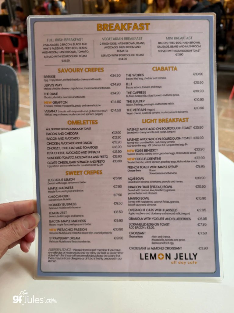 Lemon Jelly Dublin menu