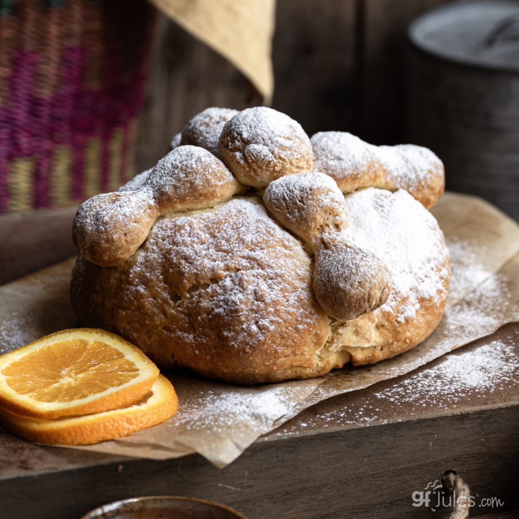gluten free pan de muerto close up